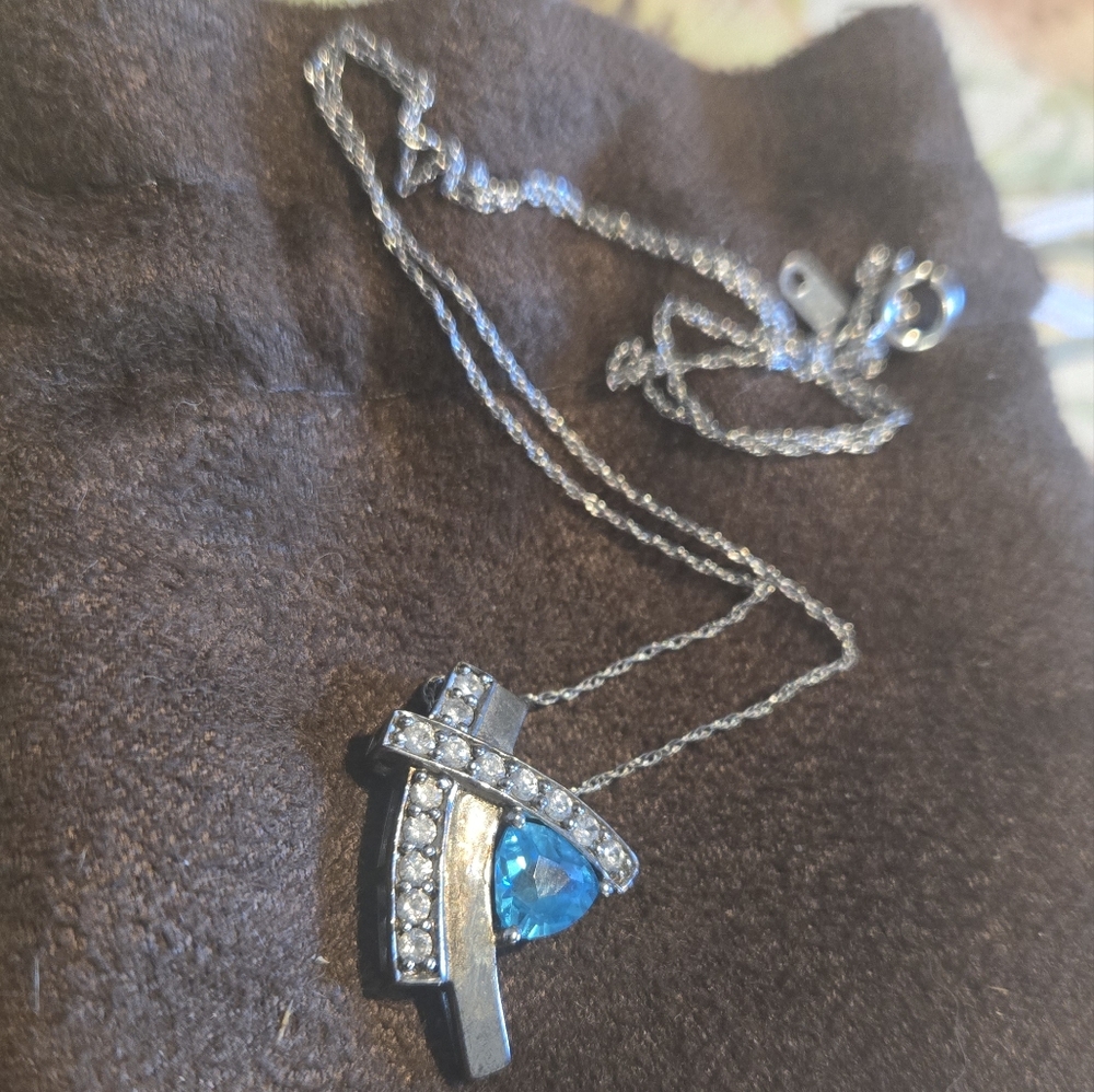 10k Chain 925 Sterling Pendant With Blue And White Topaz Stones